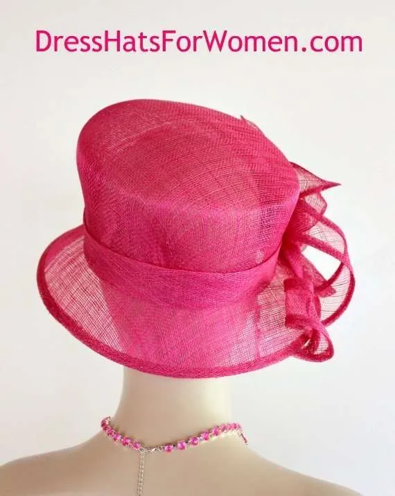 Hot Pink Sinamay Straw Wedding Church Spring Fashion Hat Millinery
