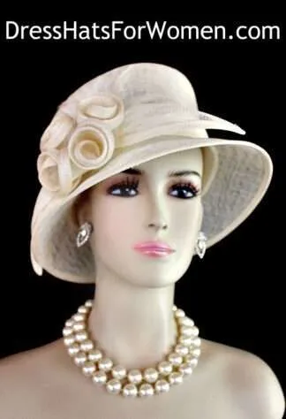 Ladies Ivory Sinamay Straw Wedding Bridal Brides Spring Fashion Hat, Designer Church Hats