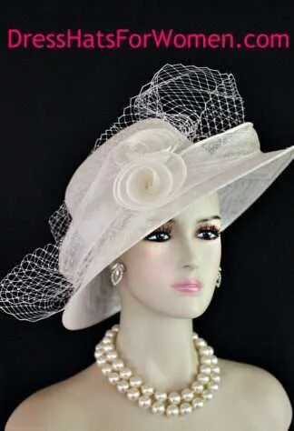 Women's Wide Brim Ivory White Sinamay Straw Dress Wedding Hat