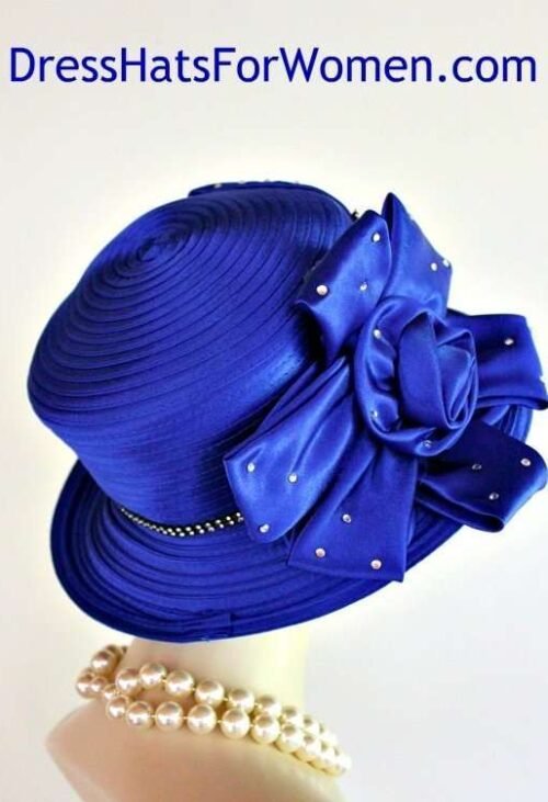 Ladies Stylish Royal Blue Satin Wedding Bridal Holiday Hat, Couture Millinery Headwear Apparel