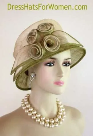 Dress Hats For Women, Kentucky Derby Hats, Hats For Horse Races, Haute Couture Fashion Hats, Formal Wedding Hats, Bridal Headpiece, Cocktail Hats, Mother Of The Bride Hats, Sinamay Straw Hats, Large Big Brim Hats, Hats For Horse Races, Church Sabbath Hats, Satin Hats, Pillbox Veil Hat, Stylish Woman's Ivory Olive Green Sinamay Church Wedding Designer Hat