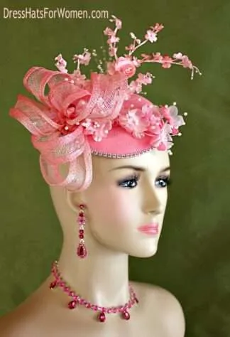Ladies Pink Coral Sinamay Straw Fascinator Bridal Wedding Spring Headpiece, Mother Of The Bride Cocktail Hats
