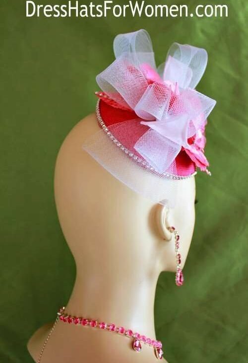 Women's Fashion Watermelon Red White Pink Wedding Fascinator Headpiece, Cocktail Hats Couture Millinery