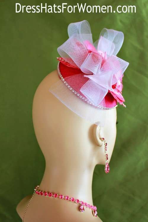 Women's Fashion Watermelon Red White Pink Wedding Fascinator Headpiece, Cocktail Hats Couture Millinery
