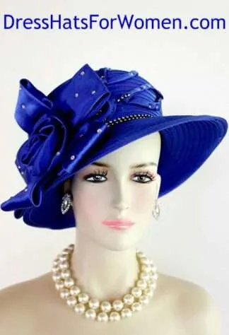 Dress Hats For Women, Kentucky Derby Hats, Hats For Horse Races, Haute Couture Fashion Hats, Formal Wedding Hats, Bridal Headpiece, Cocktail Hats, Mother Of The Bride Hats, Sinamay Straw Hats, Large Big Brim Hats, Hats For Horse Races, Church Sabbath Hats, Satin Hats, Pillbox Veil Hat, Women's Formal Designer Royal Blue Satin Dress Hat Weddings Church