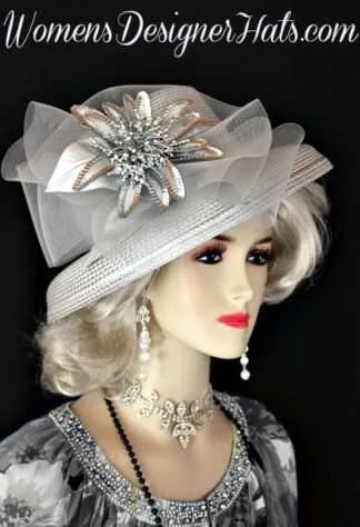 Metallic Silver Special Occasion Formal Wedding Hat Church Hats