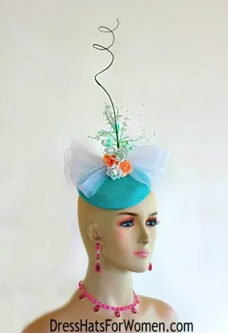 Women's Couture Wedding Bridal Fascinator Jade Mint Green Peach White Cocktail Hat