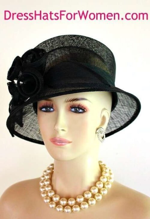Spring Sinamay Straw Black Dress Hat For Women, Church Hats, Mother Of The Bride Hat Millinery