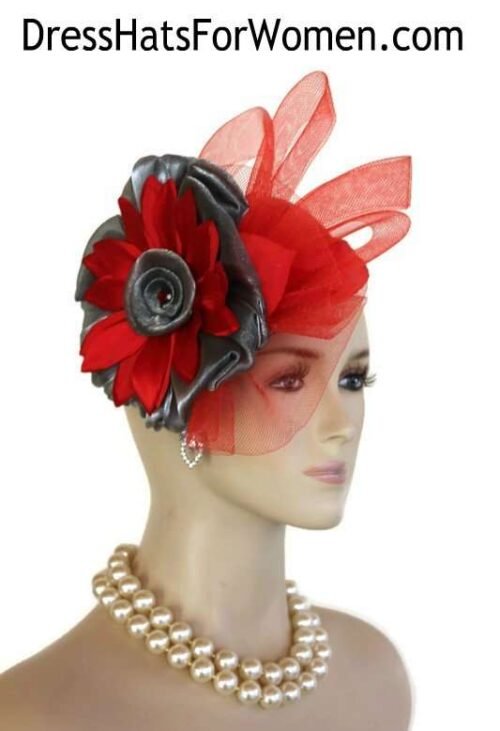 Women's Formal Red Grey Cocktail Hat Fascinator