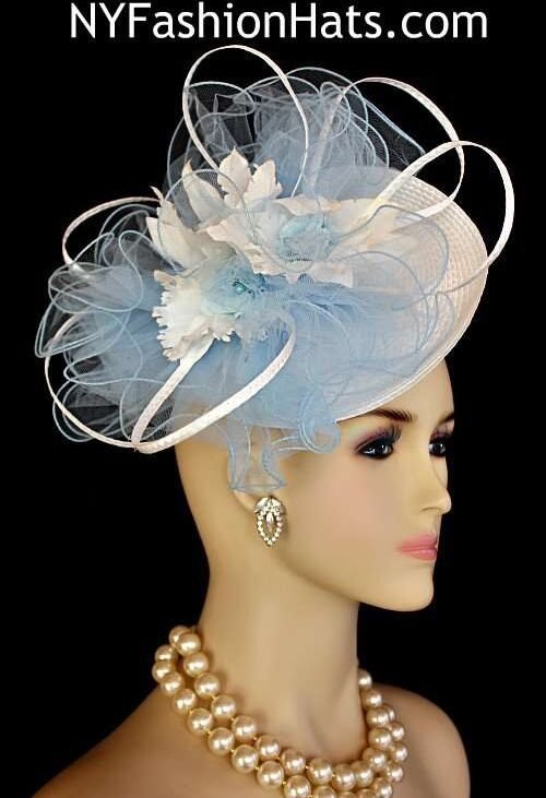 Women's White Orchid Flower Baby Blue Saucer Wedding Fascinator, Kentucky Derby Hat