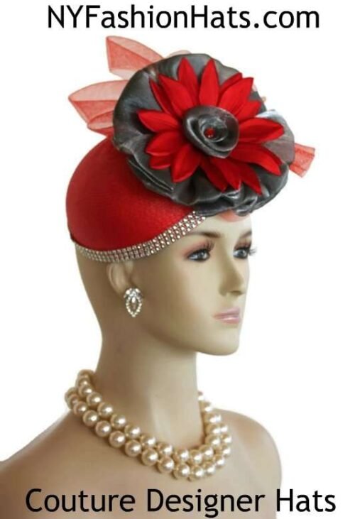 womensfascinator_hatsforweddings_dresshatsforwomen_couturedesignerhats_kentuckyderbyhats_churchhats_bridalheadpiece_redgreyhats Women's Couture Designer Dressy Red And Grey Cocktail Hat