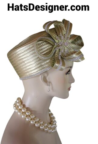Metallic Gold Haute Couture Pillbox Designer Luxury Hat, Wedding Bridal Brides Headpiece, Mother Of The Bride Holiday Formal Church Hat,