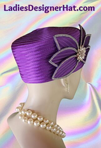Ladies Purple Formal Satin Pillbox Church Hat Rhinestones, Wedding Bridal Formal Mother Of The Bride Headpiece, Haute Couture Occasion Hats